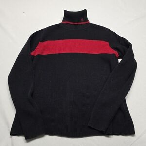 Lauren Ralph Lauren Ribbed Knot Turtleneck Sweater Red & Black Y2K